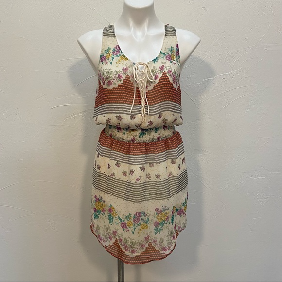 FREE PEOPLE FALLING FOR GEORGETTE BOHEMIAN CHIFFON FLORAL MINI DRESS - Picture 3 of 16